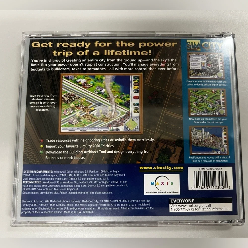 2000 Sim City 3000 Vintage PC CD-ROM Game for Windows 95/98